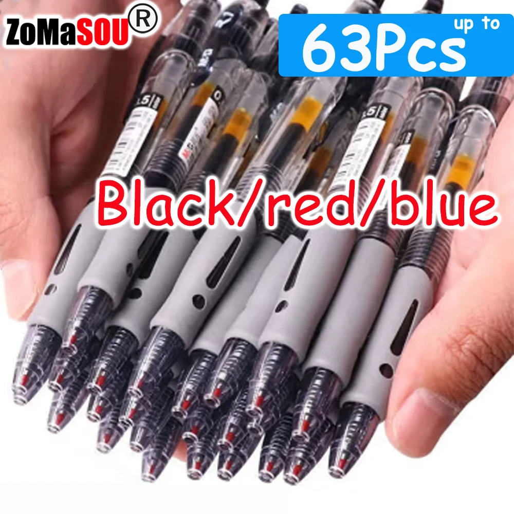 Gel Ink Pen Set - 1-63Pc Intrekbare Gel Pennen Set Zwart/rood/blauwe